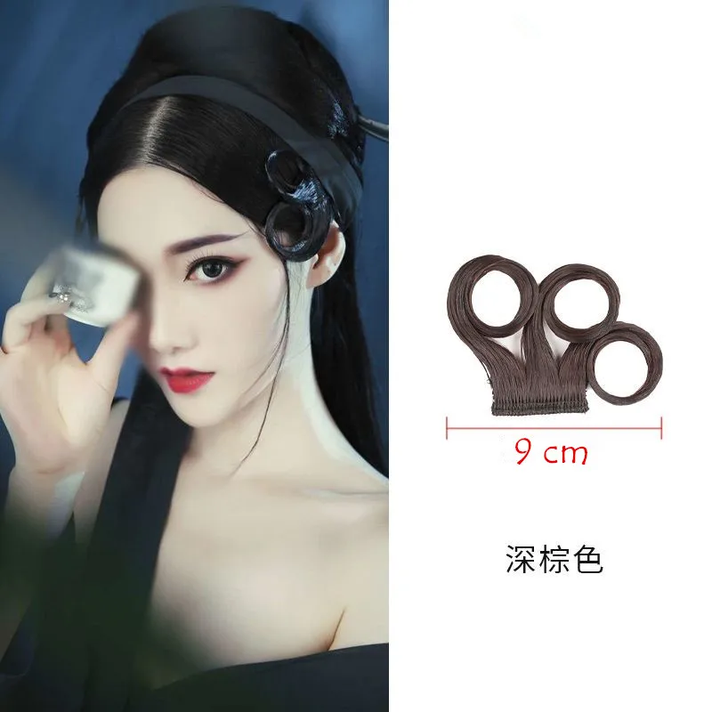 Flequillo de pelo Hanfu chino negro y marrón para mujer, flequillo de forma Vintage, juego de película de TV, peinado de Cosplay de serpiente verde