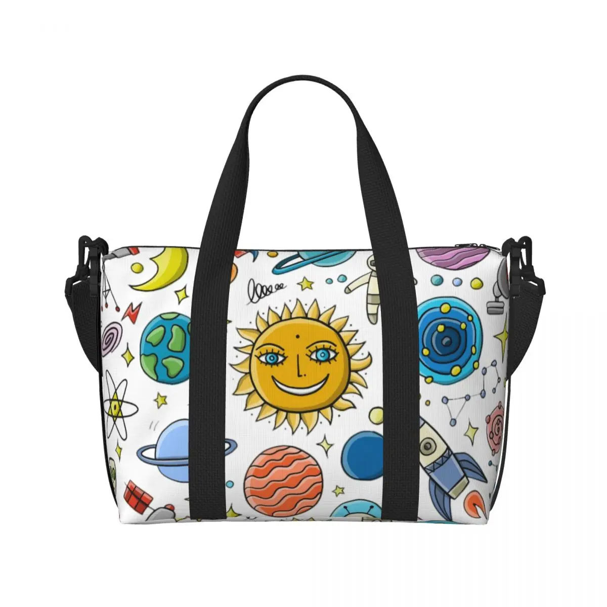 Custom Space Rocket Planet Grocery Tote Shopping Bag Women Big Capacity Universe Alien Astronaut Spaceship Beach Gym Travel Bags