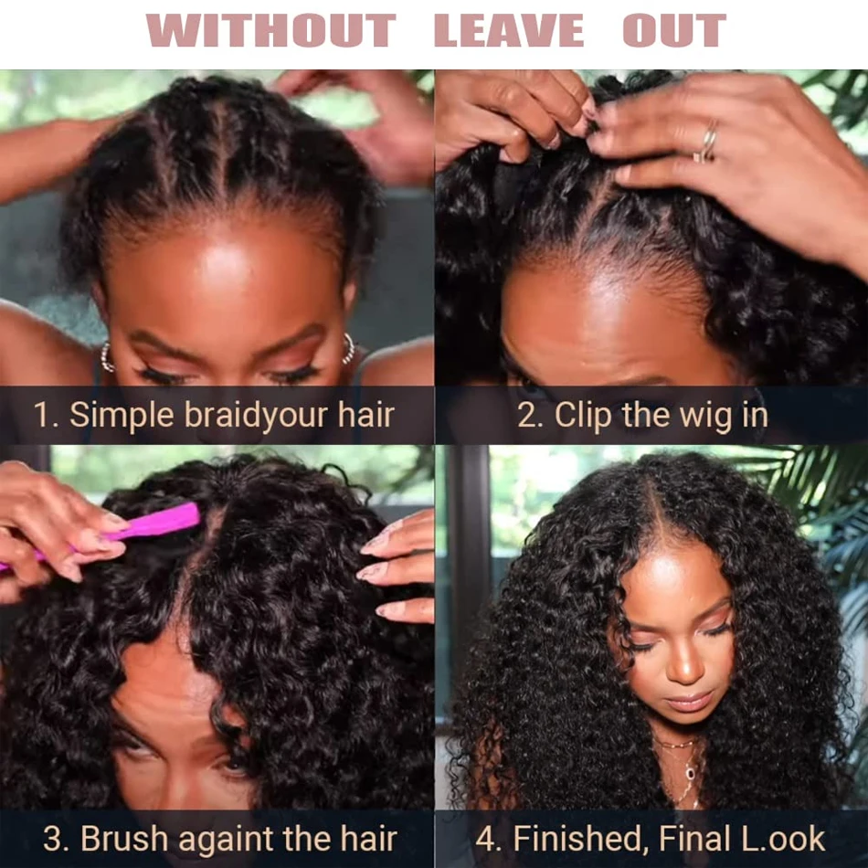 28 32Inch Curly V Part Wig Human Hair Brazilian Virgin Human Hair Wig Upgrade Drawstring Wig Glueless V Shape Wig Natural Color
