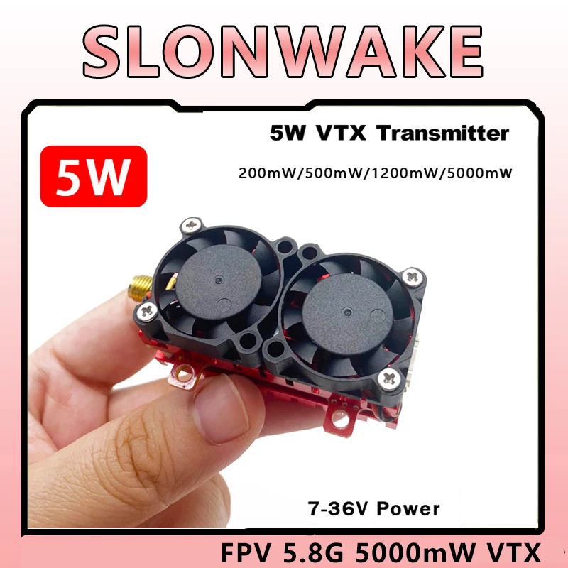 SLONWAKE 5.8GHz 5W 5000mW High Power Long Range Analog VTX Transmitter Module For FPV Remote Control Cars