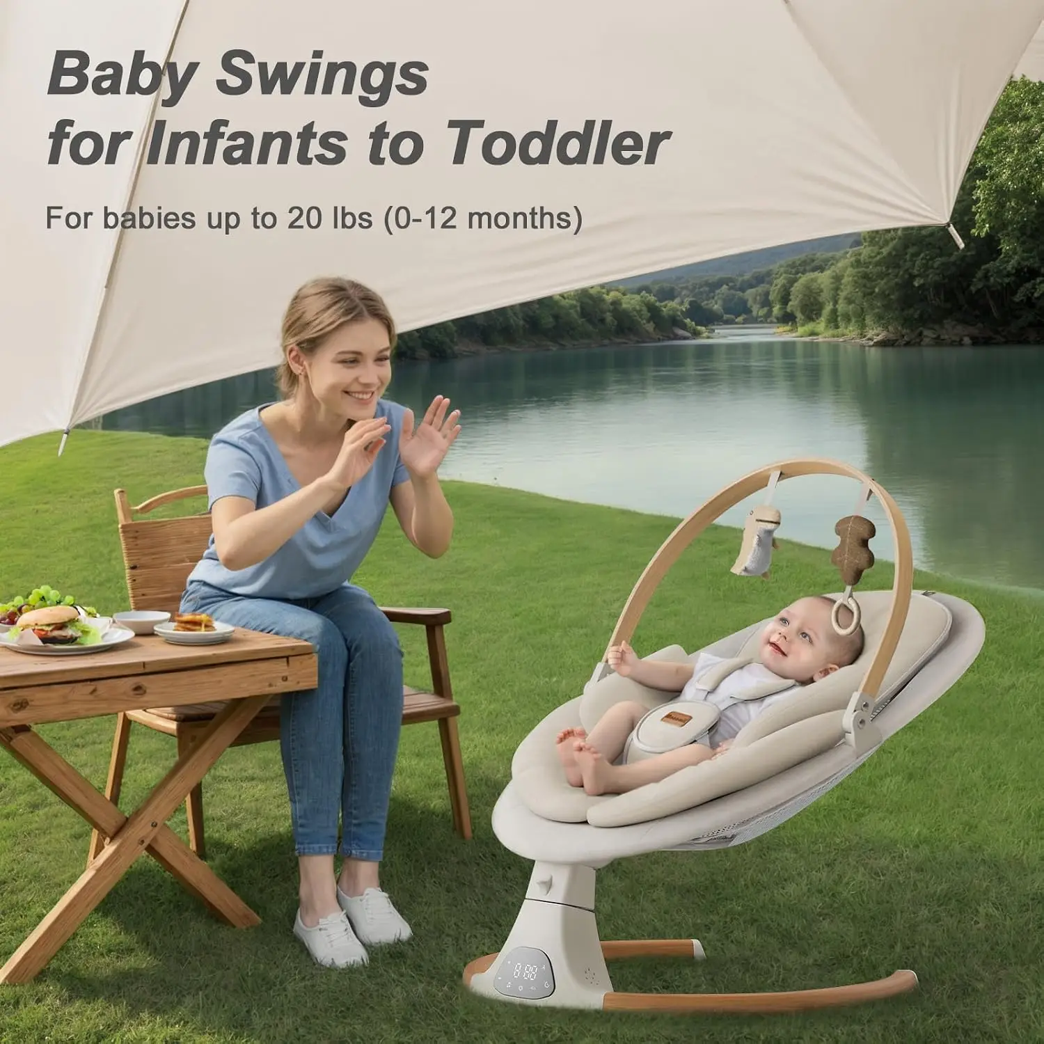 Monamii Baby Swings for Infants, Bluetooth Infant Swing with Music Speaker | Baby Swing with 5 Speeds, Remote Control, IMD Touch