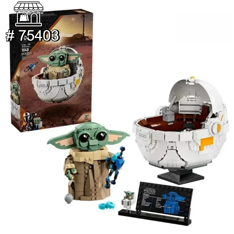 Bandai MOC 75403 1048pcs Grogu Assembly Building Blocks Hover Pram Kids Party Favors Festival Gifts