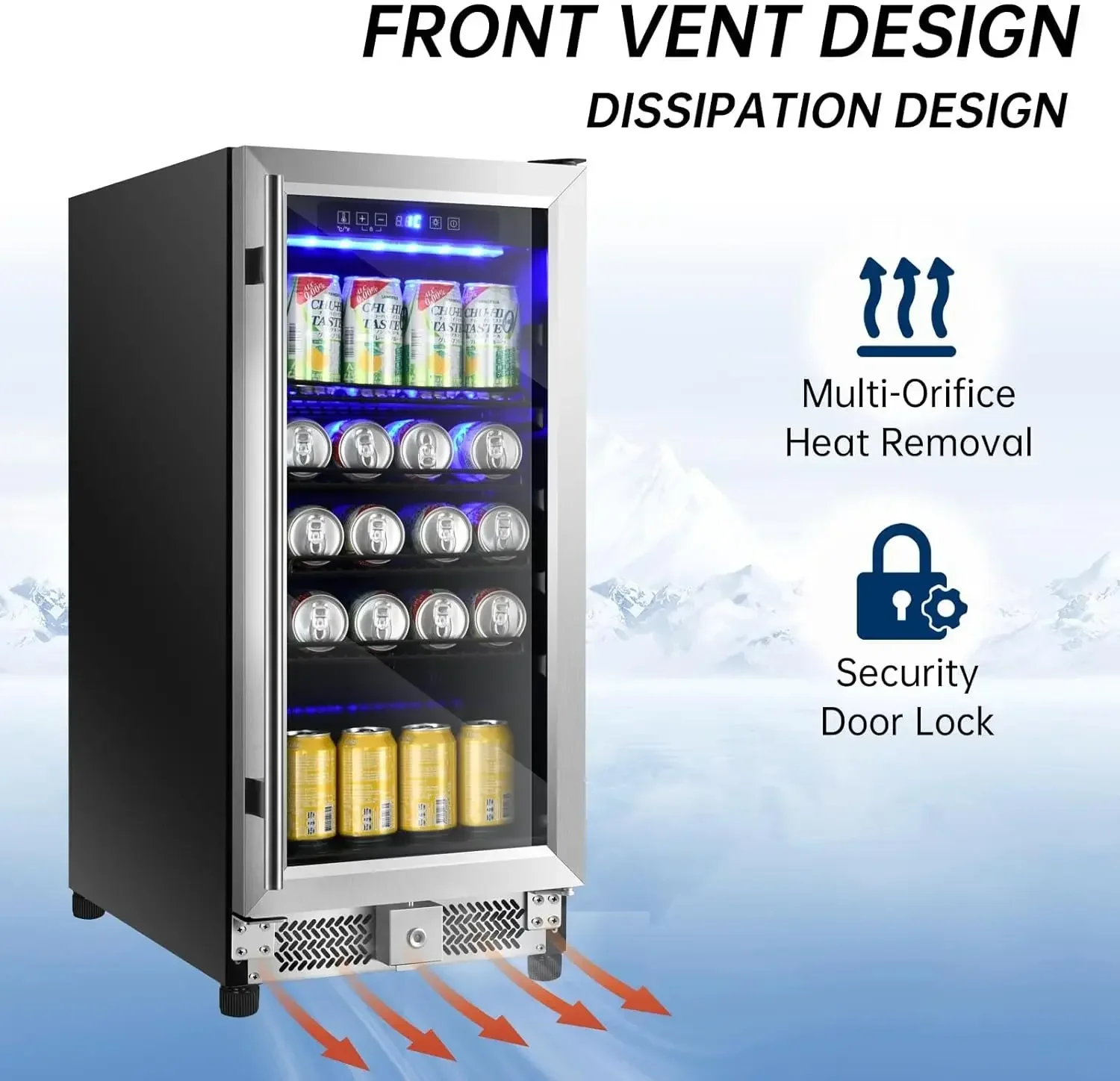 15 Inch Beverage Refrigerator with Lock and Glass Door,