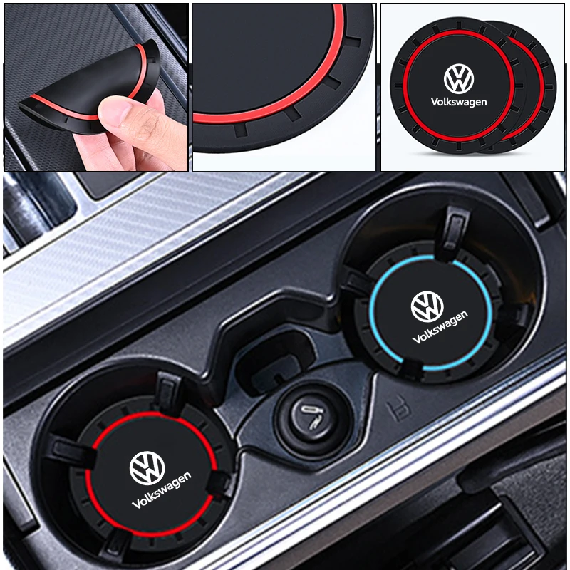 2PCS Car Coasters Water Cup Slots Non-Slip Mat Waterproof Cup Pad For Volkswagen VW Scirocco Jetta Beetle Golf Passat Polo GTI