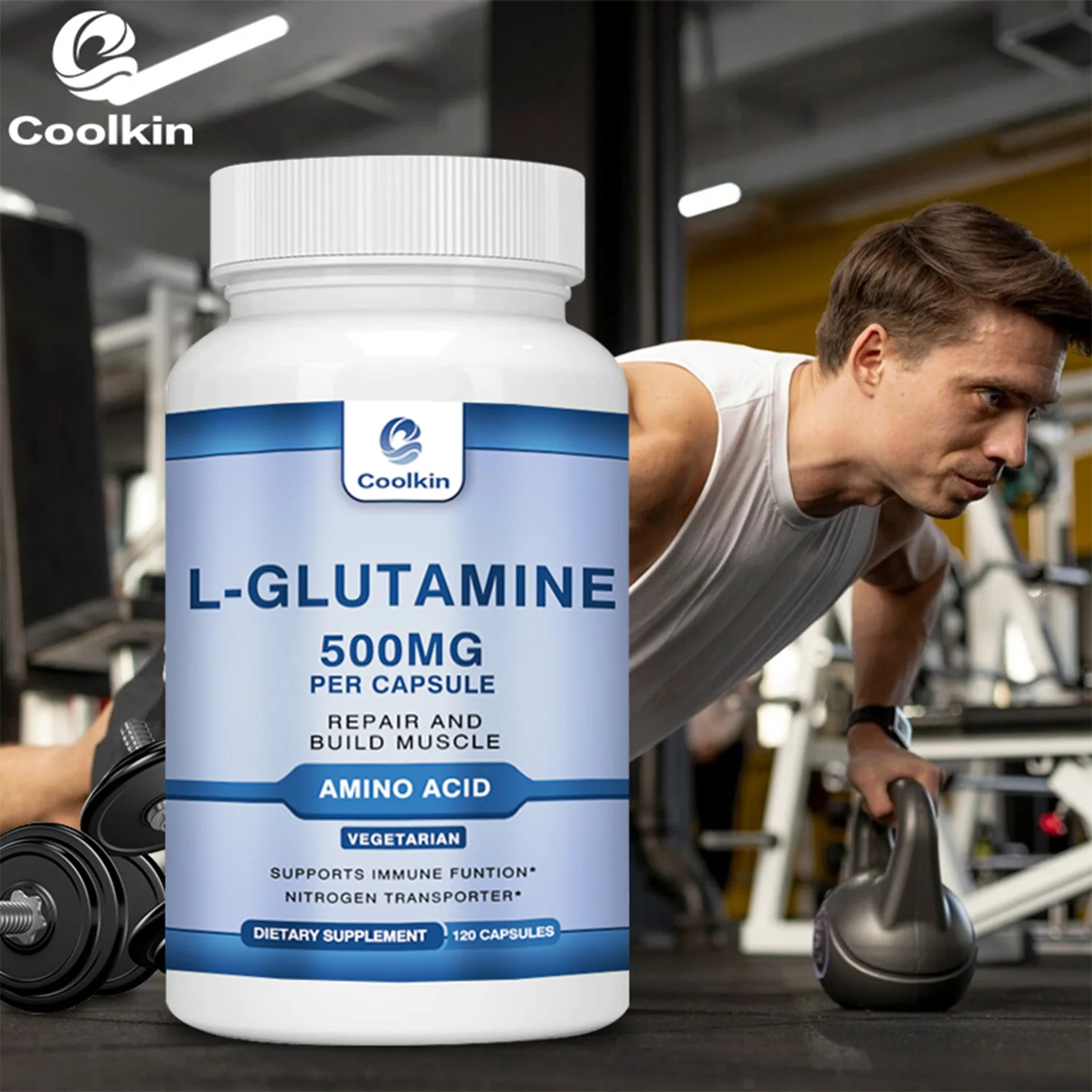 

L-Glutamine 500 мг — улучшает иммунитет, способствует росту мышц и восстановлению — 120 капсул