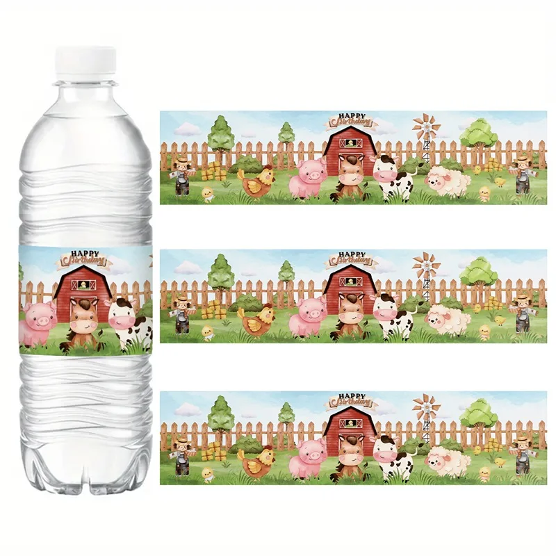 Étiquettes autocollantes pour bouteilles d'eau sur le thème des animaux de la ferme, parfaites pour les fêtes d'anniversaire, emballages de bouteilles, cadeaux de fête sur le thème des animaux de la savane, 10 pièces
