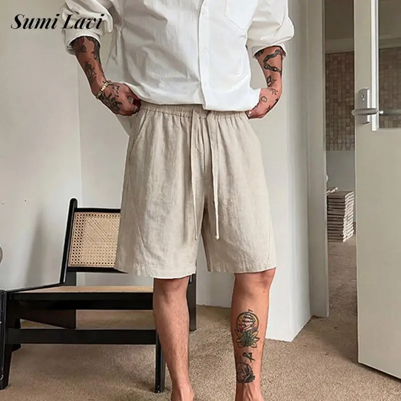 

Daily Leisure Mens Breathable Loose Linen Shorts Vintage Drawstring Straight Shorts Men Summer Outdoor Casual Solid Color Shorts