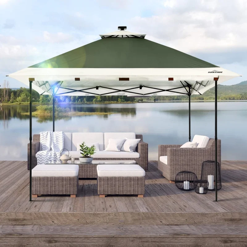 

(UUX) 12 x 12 Instant Pop Up Gazebo Polyester Canopy Tent Shelter with Solar LED Lights, 4 Zippered Screens, and Powder UQ