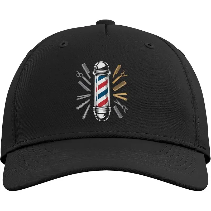 Barber Pole Icon Barber Tools Scissors Adjustable Baseball Hat