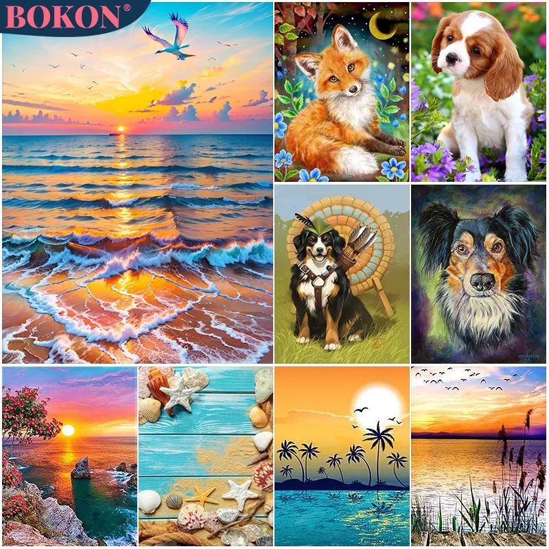 

Animal 5D Diamond Painting Fox Puppy Beach Scenery Full Diamond Mosaic Diamond Embroidery Kit DIY Rhinestone Home Art Decoration