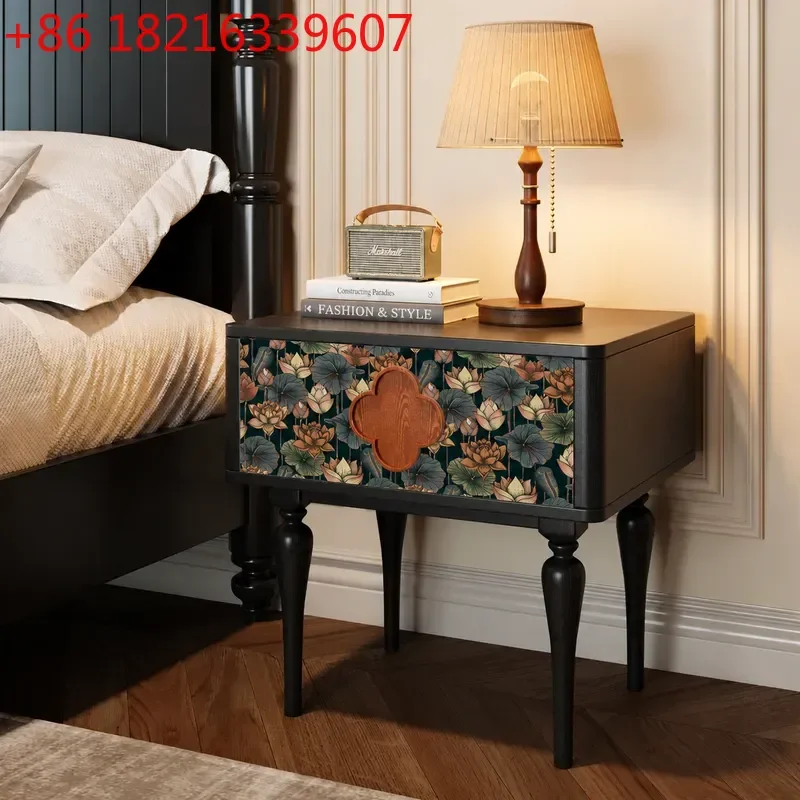 YAOMedieval Solid Wood Bedside Table Ash Wood Nightstand Storage Cabinet for Small Apartment Master Bedroom Decorative Side