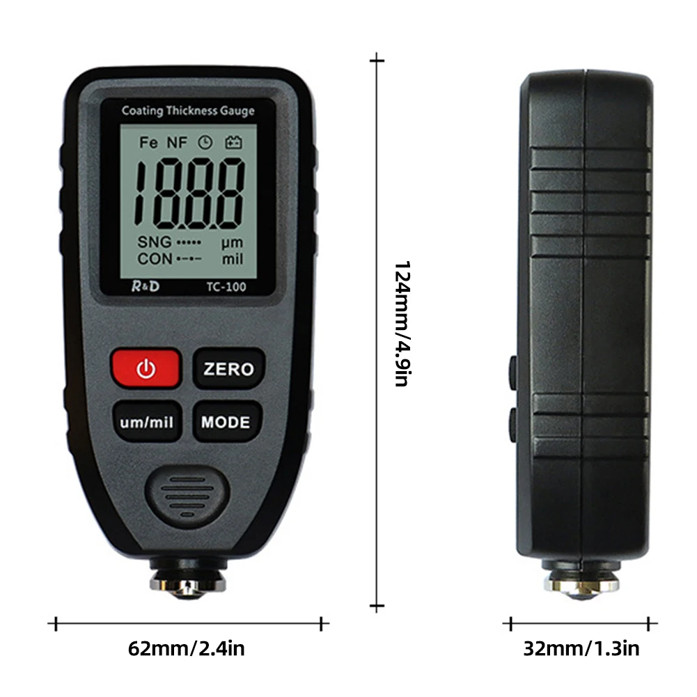 Coation Thickness Gauge 0.1micron/0-1300  Car Paint Film Thickness Tester Car Coating Measuring Tools Automotive Paint Meter