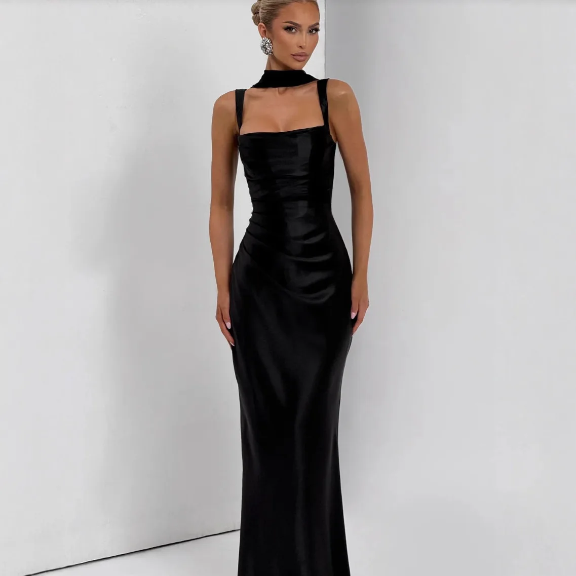 Mingmingxi Kleid für formelle Anlässe, Damen-Maxi-Korsettkleid, Satin, sexy Schnürung, elegantes Hochzeitsgastkleid mit Schal