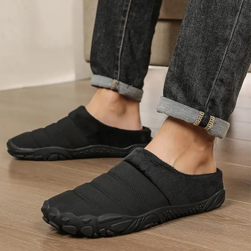 Men Winter Warm Slippers Fur Slippers Men Boys Plush Slipper Cotton Shoes Non-slip Solid Color Home Indoor Casual Slippers тапки