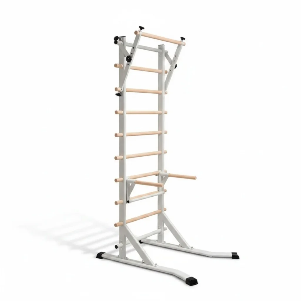 

Adjustable Wall Bars, Beech Wood 210cm Swedish Ladder with Steel Pull Up Bar, Home Gym Equipment for Physical Therapy