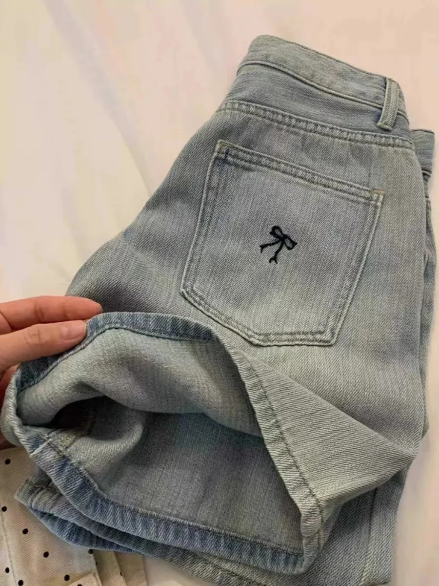 

Джинсовые шорты с высокой талией и широкими штанинами для женщин, летние, тонкие, больших размеров, свободные, стройнящие, А-силуэт, ретро, синие, джинсовые