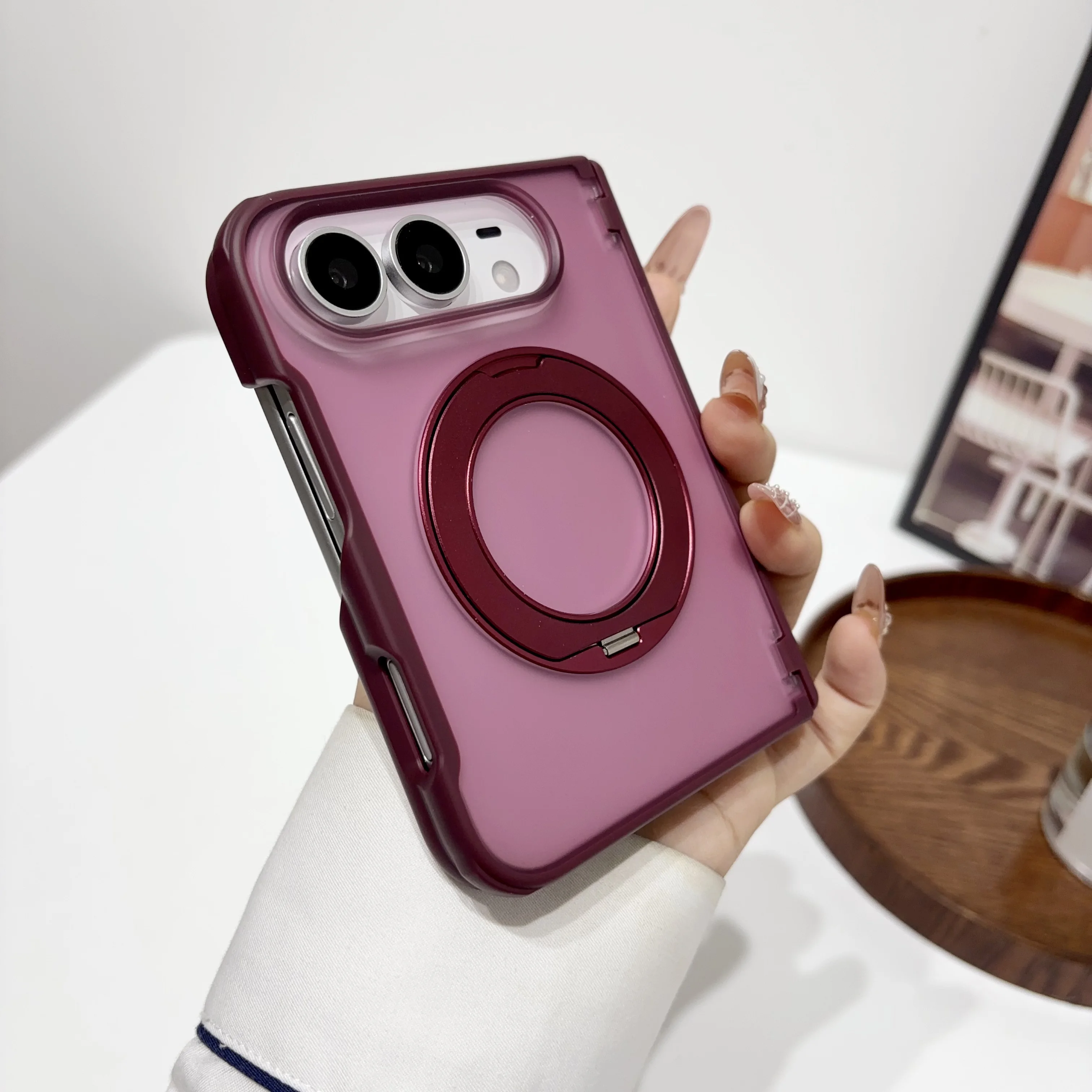 For iPhone Duo Case Ultra-thin Skin-Friendly Magnetic Rotating Holder Without Front Cover Shockproof Back Cover Accessories