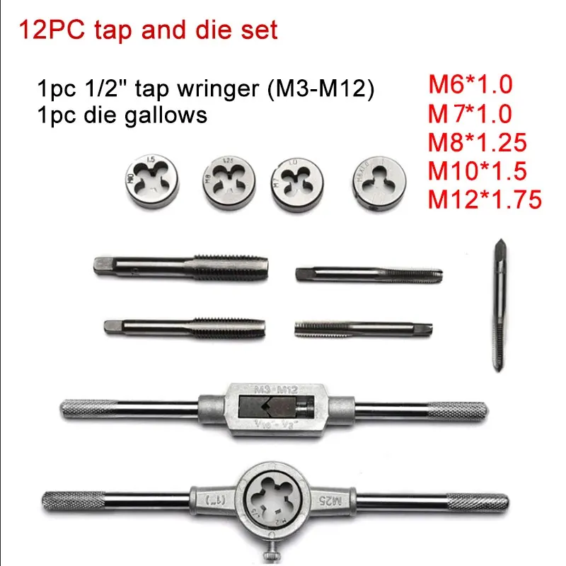 Imagem -06 - Toque e Die Bit Grupo Metric Wrench Cut M3-m12 Ferramenta de Rosqueamento Manual Carboneto de Tungstênio Tap Die Screw Thread Making 12 Pcs 20 Pcs