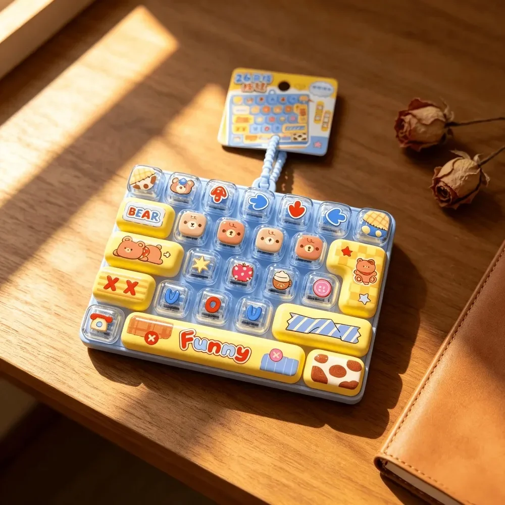 26 Grid Keycap Keychain | Fidget Keyboard Clicker Candy Colored Cartoon Decompression Hand Toy Party Gift Keychain 26 구키캡키링