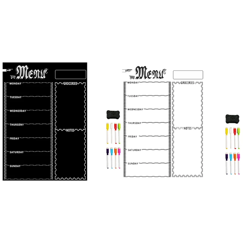 Big Deal 2Set A3 Magnetic Whiteboard Sheet For Kitchen Fridge Multipurpose Fridge Weekly White Board Calendar (Black&White)