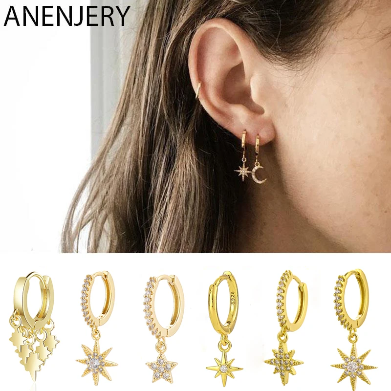 ANENJERY Silver Color Star Hoop Earring for Women Huggie Earrings Delicate Jewelry Wholesale