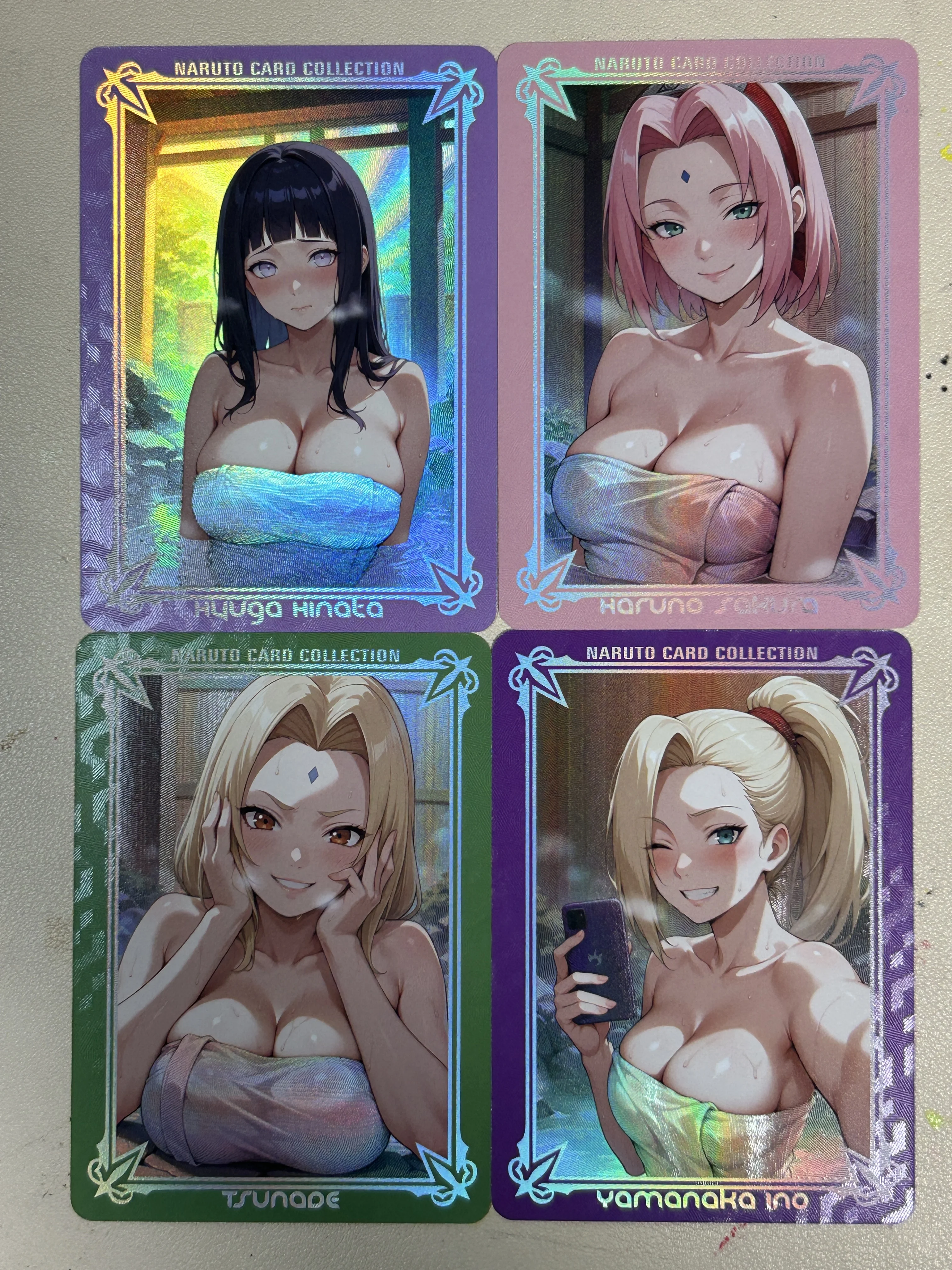 

4Pcs Japanese Card Hyuga Hinata Haruno Sakura Tsunade Yamanaka Ino 88x63mm Refraction Flash Collect Cards Birthday Present Gifts