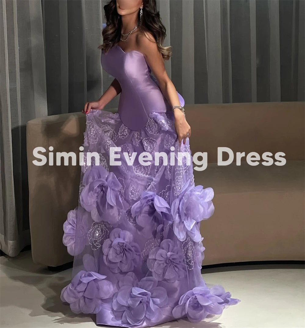 فساتين سهرة نسائية من Simin مخصصة بدون حمالات ثلاثية الأبعاد على شكل حرف A بدون أكمام مع أشرطة بطول الأرض فساتين أنيقة 2026