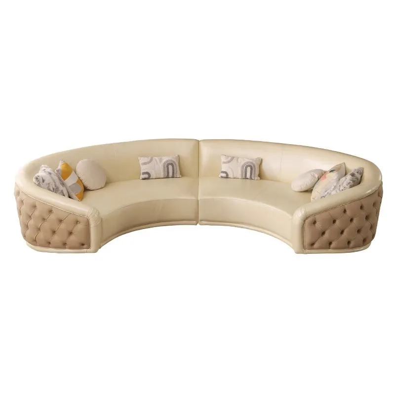 Nordic light luxury leather sofa, modern office semi-circular arc sofa, high-end club villa home in hotel lobby