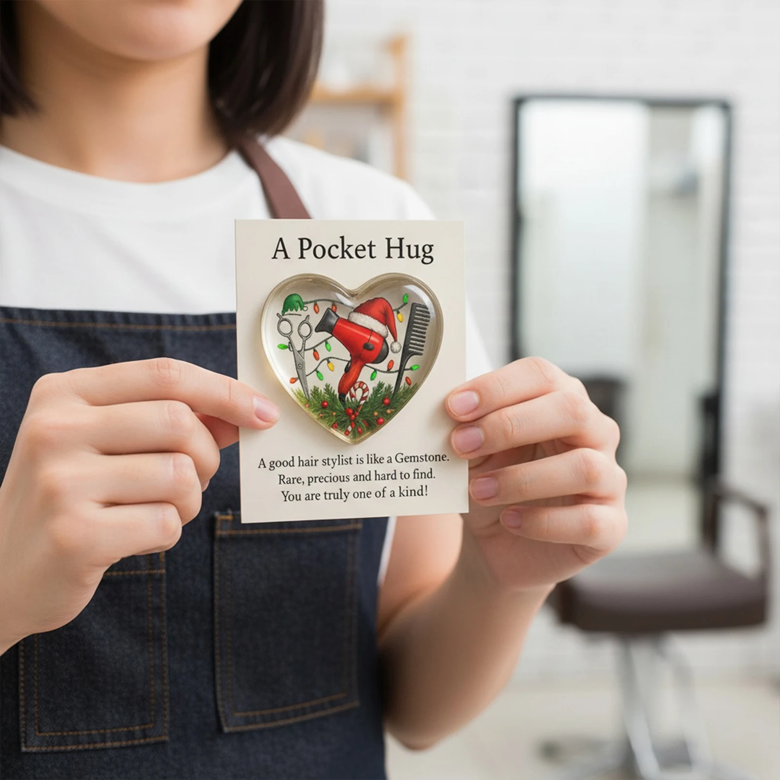 Un abrazo de bolsillo para peluqueros con tarjetas de felicitación Mini herramientas de peluquería Heart Pocket Hug Token Peluquería Regalos para mujeres y hombres
