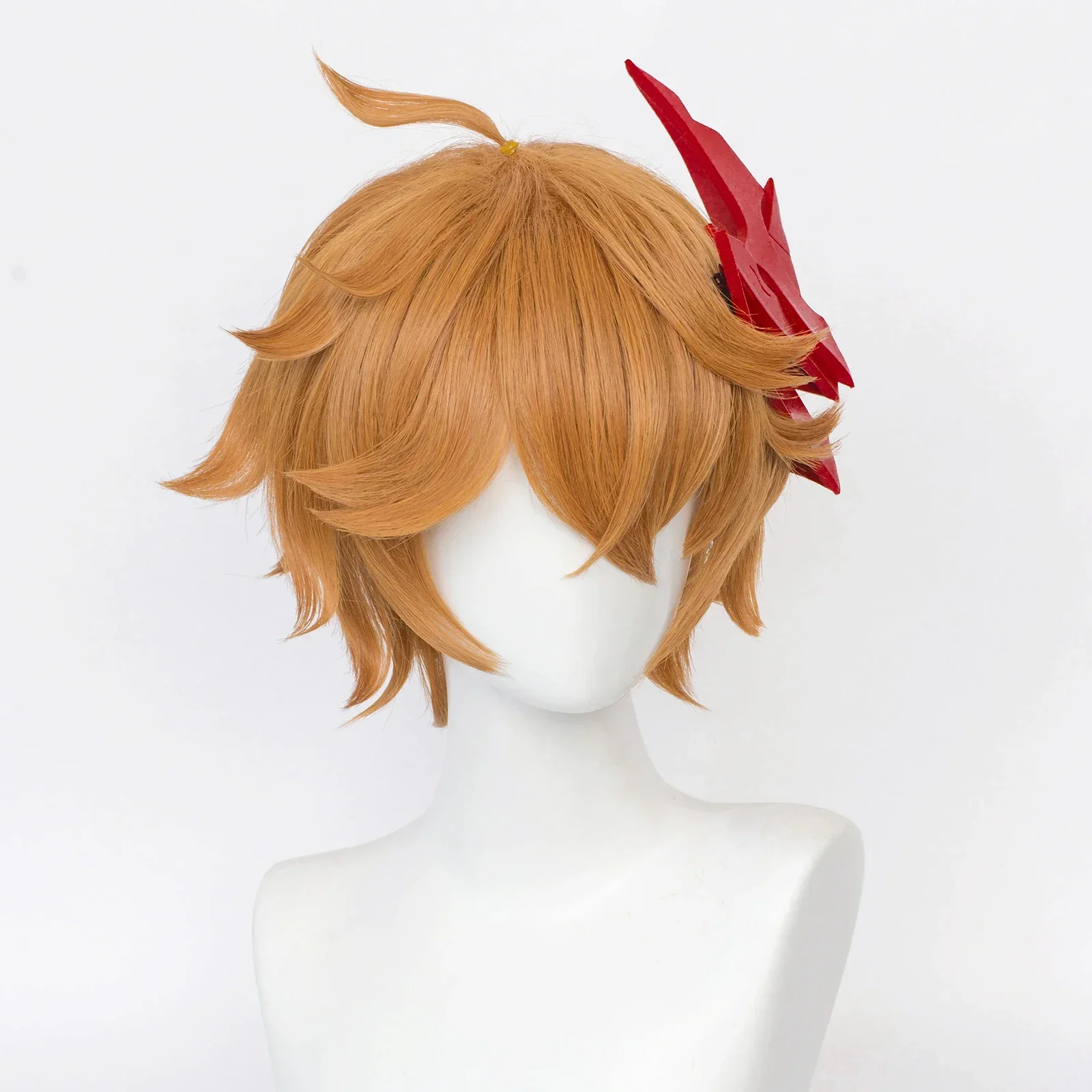 Genshin Impact Tartaglia Childe Wig Game Anime Short Orange Brown capelli sintetici resistenti al calore per la festa