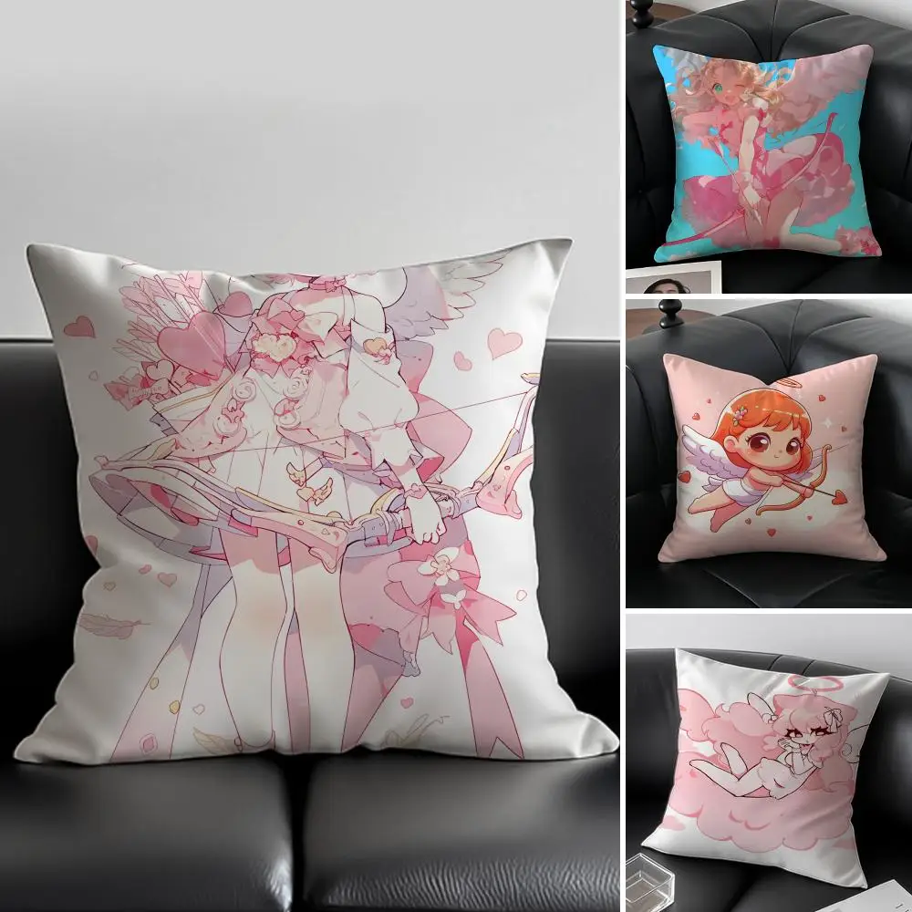 C-Cupid Angel Pillow Kawaii Anime Cushion Cushion Cover Pillow Case Anti-dustmite Invisible zipper silky plush cushion