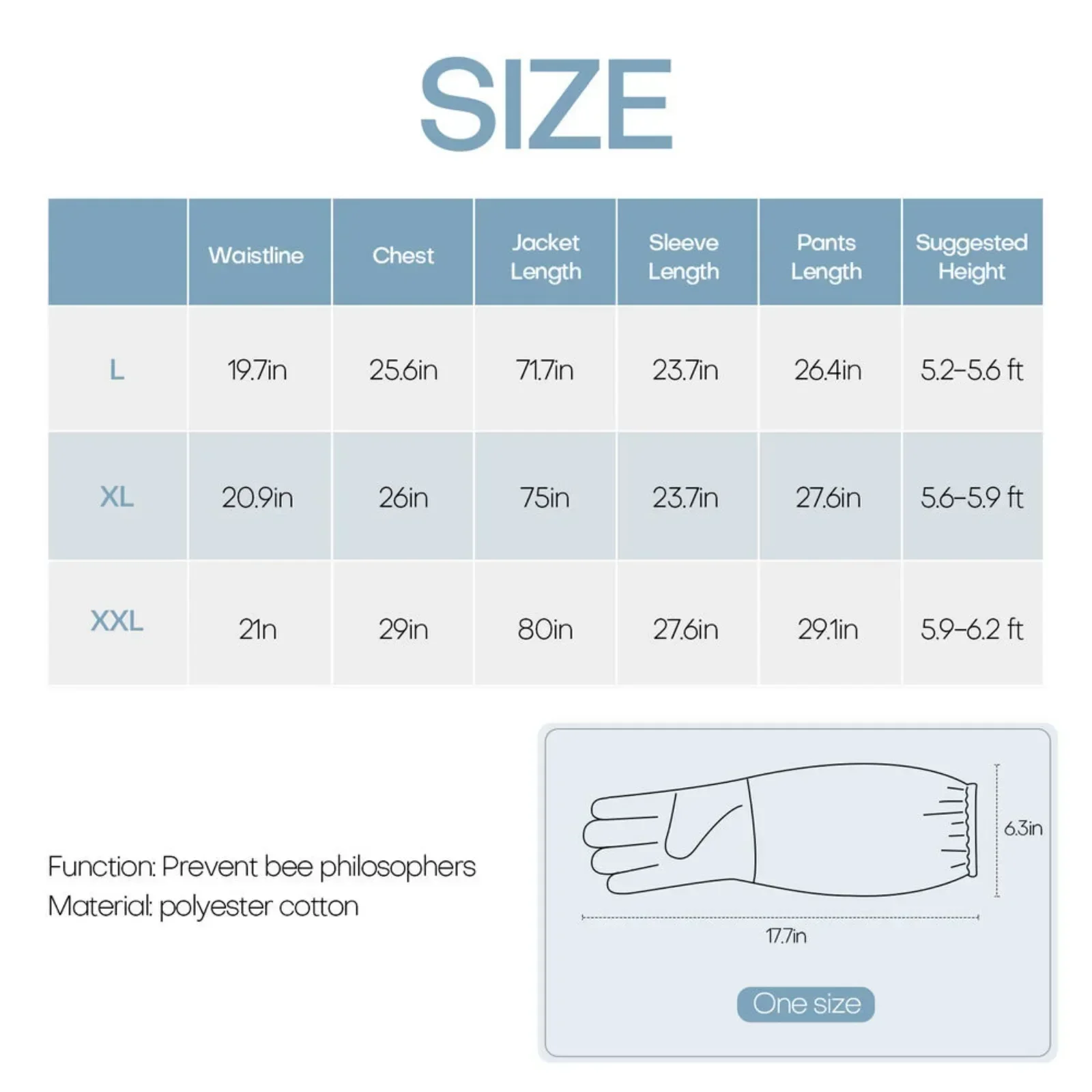 1 Juego de traje profesional ventilado para apicultura de cuerpo completo con guantes