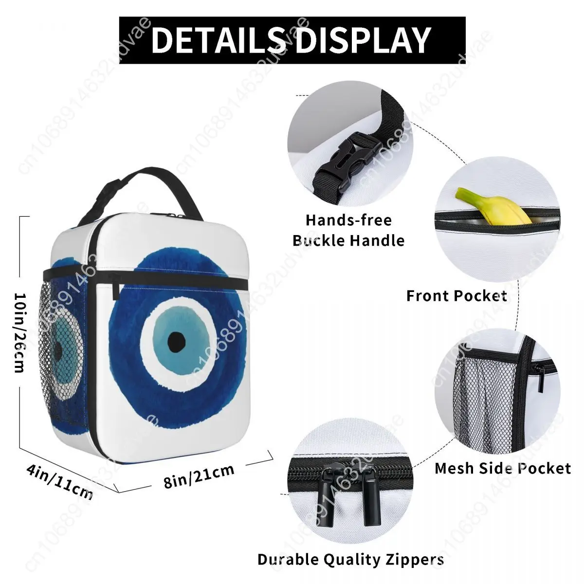 สีน้ํา Evil Eye Nazar ภาพวาดถุงอาหารกลางวันฉนวนสําหรับสํานักงาน Hamsa Lucky Charm Leakproof Thermal Cooler กล่องอาหารกลางวันเด็ก