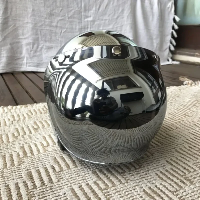 Mirror Silver Chrome Motorcycle  Open Face Men Women Casco Vintage Scooter Jet Retro Helmets Pare Moto  Para CE DOT