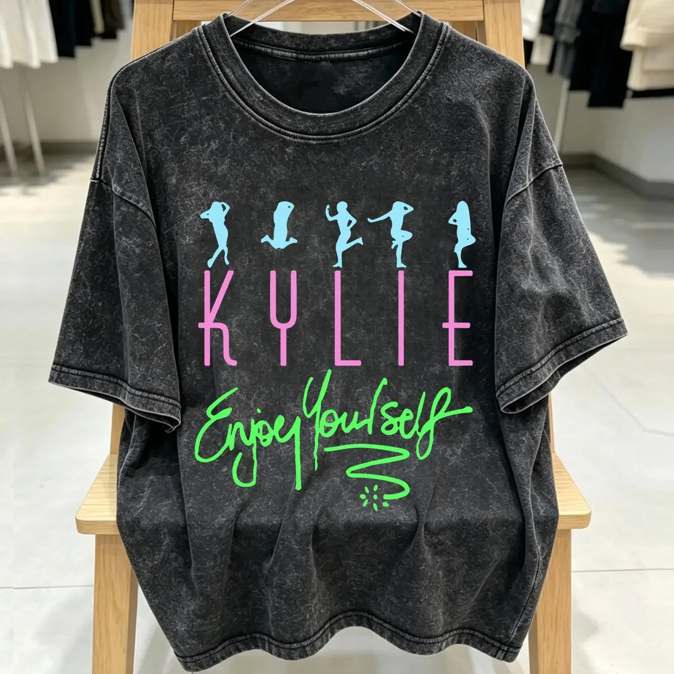 washed T Shirt Vintage Enjoy Yourself Kylie Minogue Classic Black S 234XL GY320 vintage Washed Stylish Casual Unisex Breathable
