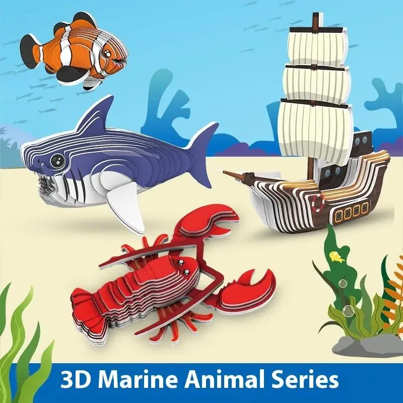 1 Set FAI DA TE Assemblaggio Manuale Modello Giocattolo 3D Animale Puzzle Narvalo Puzzle Educativi Mare Animale di Carta Montessori Giocattoli