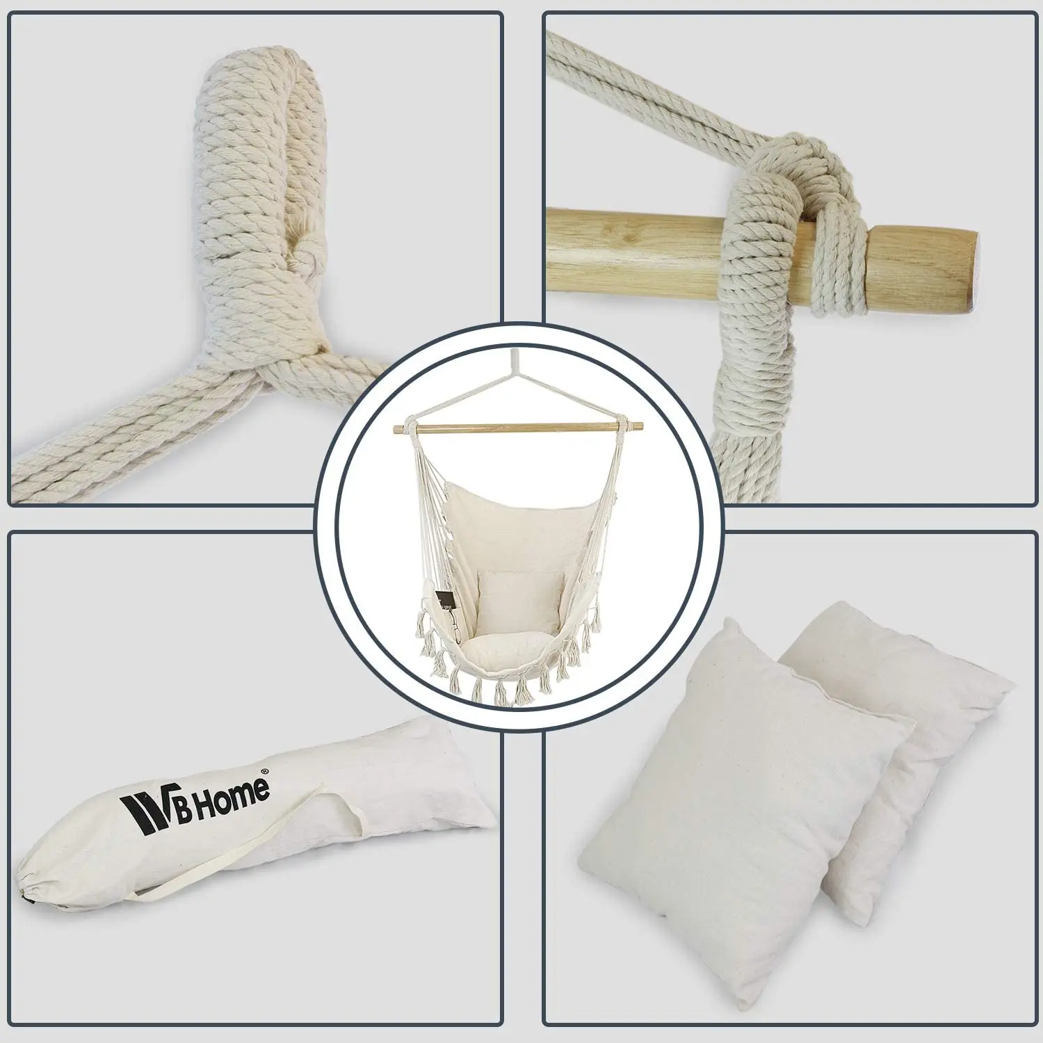 Hammock Chair Swing with Hardware Kit, Hanging Macrame Chair Cotton Canvas