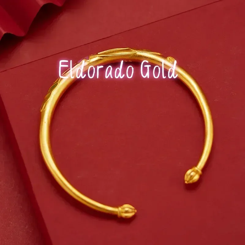 Eldorado Gold  9999 Real Gold 24K Retro Lotus Bracelet Boutique Thickened Gold Women's Ethnic Lotus Bracelet Gold