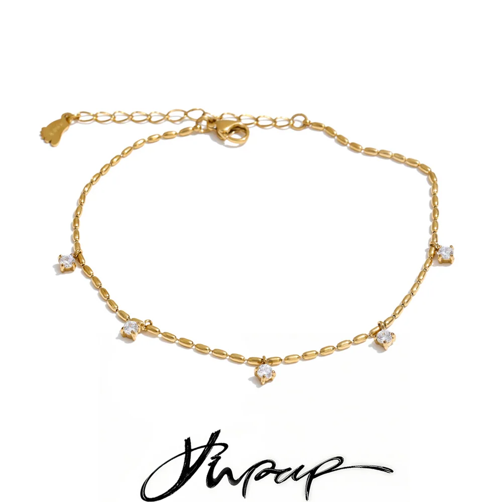 Yhpup 2026 Stainless Steel Chain Zirconia Drop Foot Anklet for Women Summer Beach Waterproof Jewelry Accessories