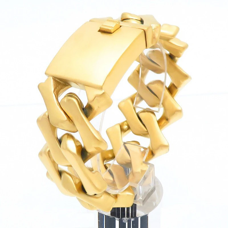 

32mm Punk Gold Color Square Cuban Curb Chain Bracelet Necklace Men Women Hiphop Black Stainless Steel Bike Biker Bangle Jewelry