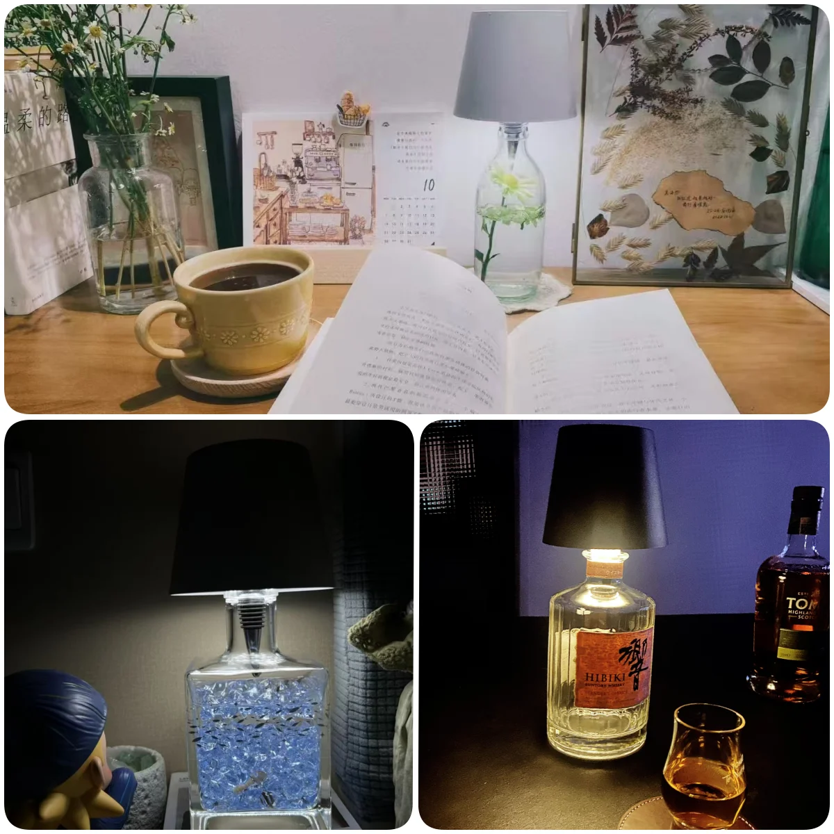 Картина 3: Беспроводная лампа для бутылок вина, 3 цвета и бесступенчатое затемнение, ночной перезаряжаемый светильник типа C, подходящий для бара, винных бутылок, настольные светильники