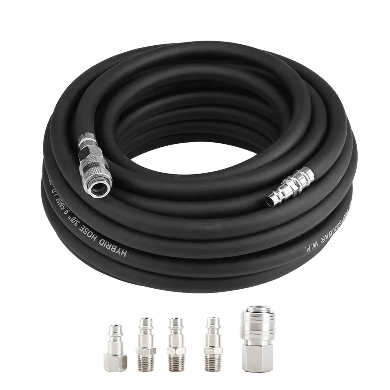 15M Flexible Rubber Pneumatic Air Hose with 5‑Piece Compressor Accessory Kit Tool Air Compressor Hose Accessory Air Hose kit