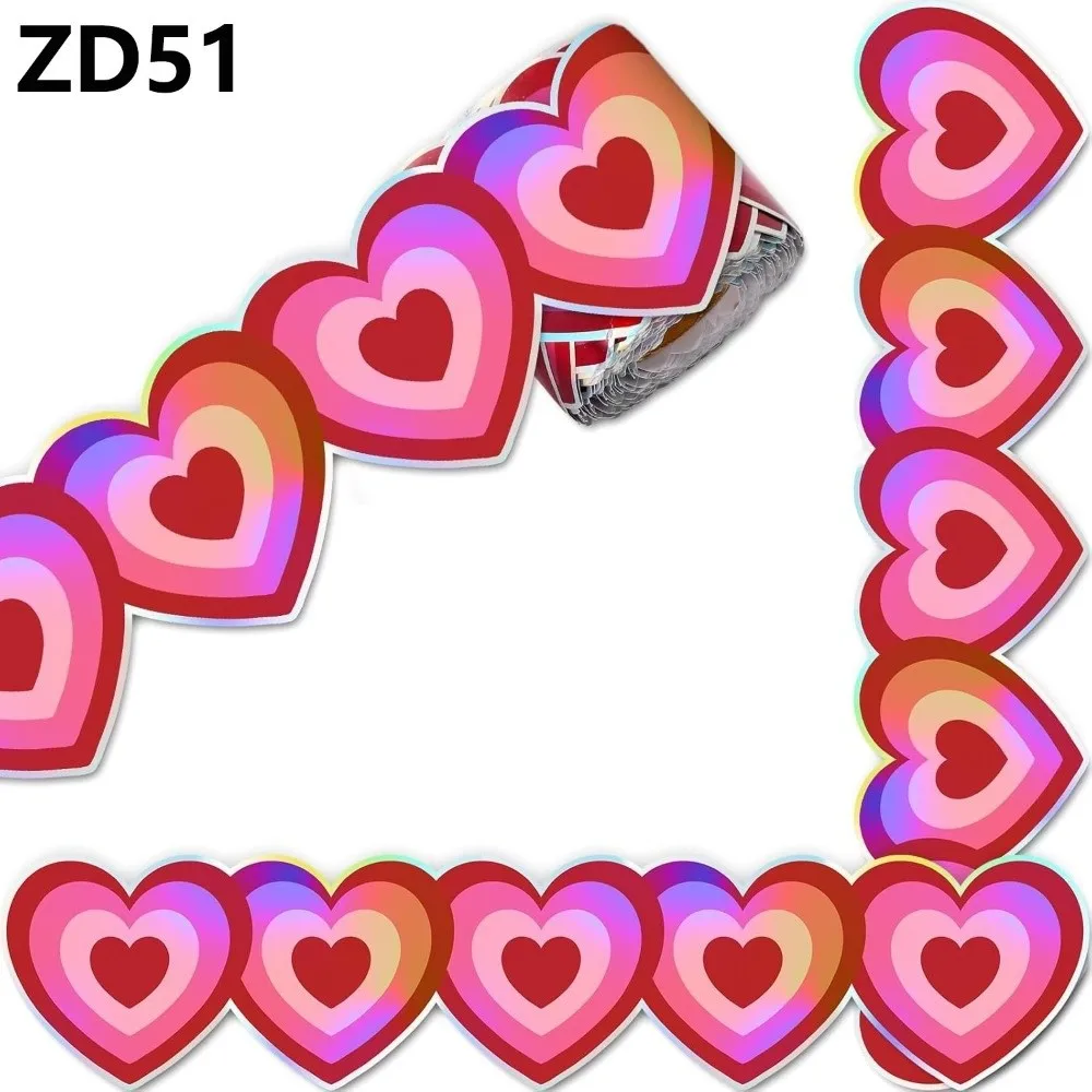 

10m Bulletin Board Border Heart-Shaped Holographic Decorative Labels Removable Self-Adhesive Sticker Classroom Decoration