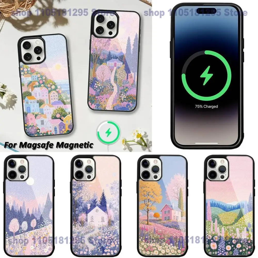

cute pink garden scenery Phone Case For iPhone 17,16,15,14,13,12,11,Plus,Pro,Max,Mini Magsafe Magnetic Wireless Charging