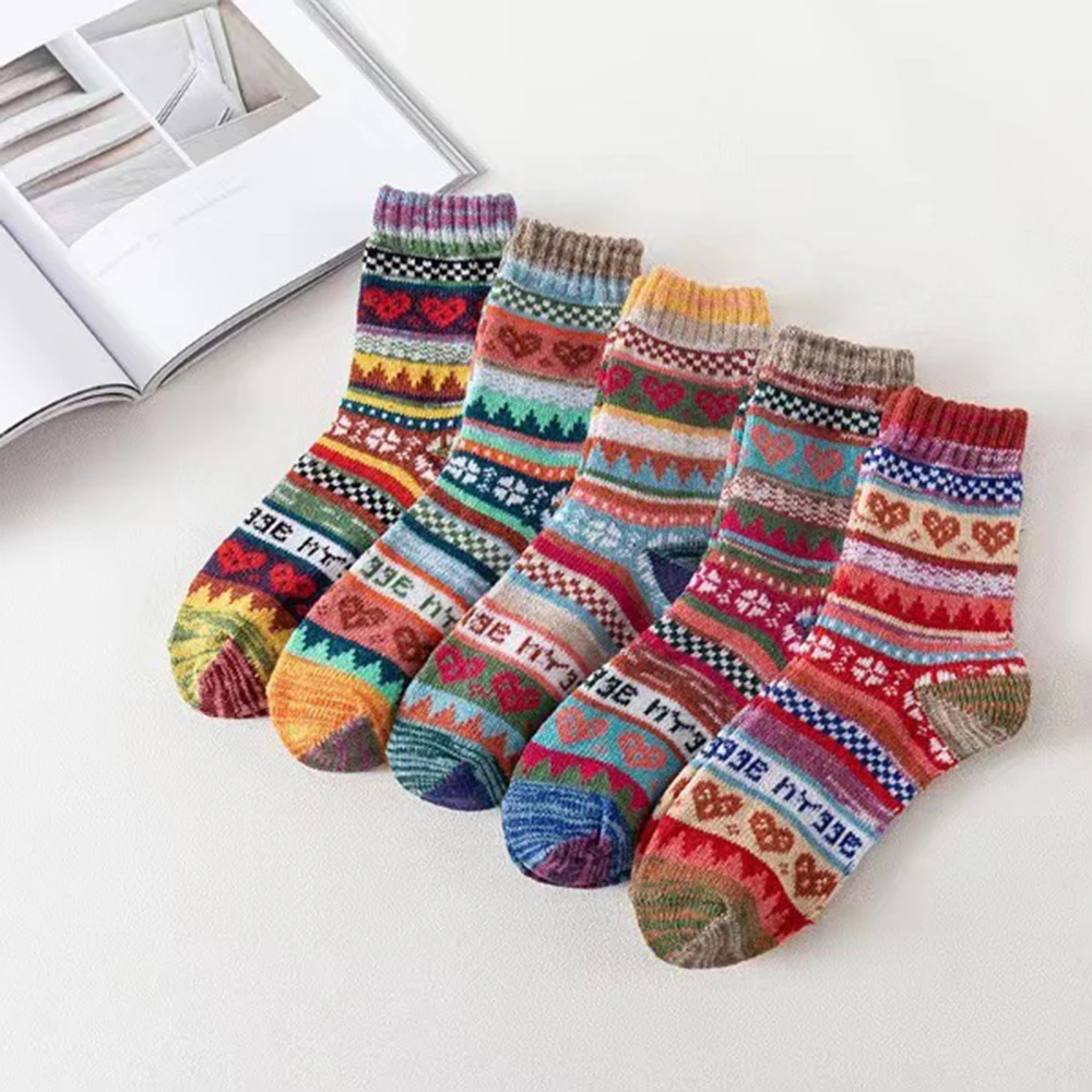 5 أزواج النساء على شكل قلب مطبوعة منتصف جوارب أنبوبية المألوف الخريف الشتاء الجوارب الدافئة مريحة لينة عادية جوارب أنبوبية طويلة #5
