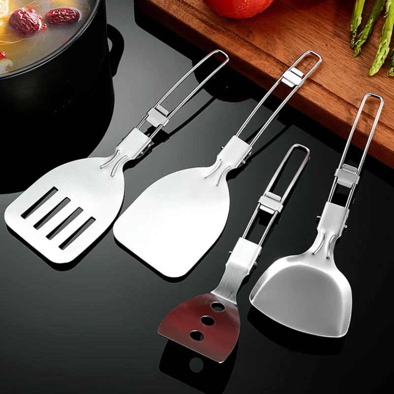 

1Pc Outdoor Picnic Folding Spatula Camping Cooking Portable 304 Stainless Steel Meal Spoon Spatula Soup Spoon Tableware Travel