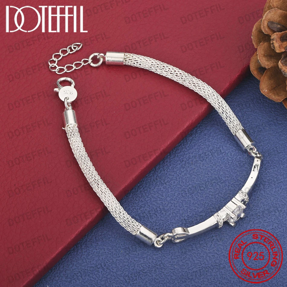 925 Sterling Silber 8-Zoll Zirkonia-Armband mit feinem Netzdesign, modischer Schmuck für Damen, Party- und Hochzeitsaccessoires