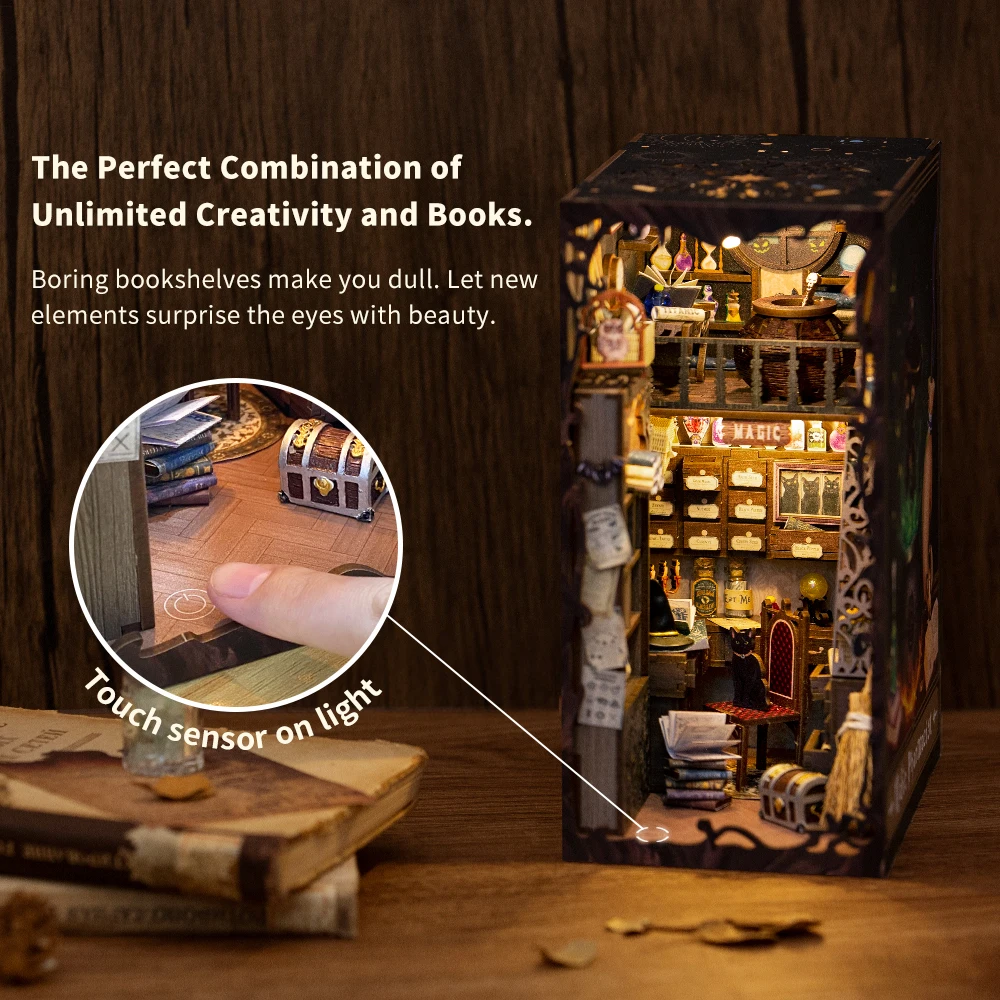 CUTEBEE Book Nook Kit  DIY Miniature House DIY Book Nook Touch Lights with Furniture for Christmas Gifts (Magic Pharmacist )