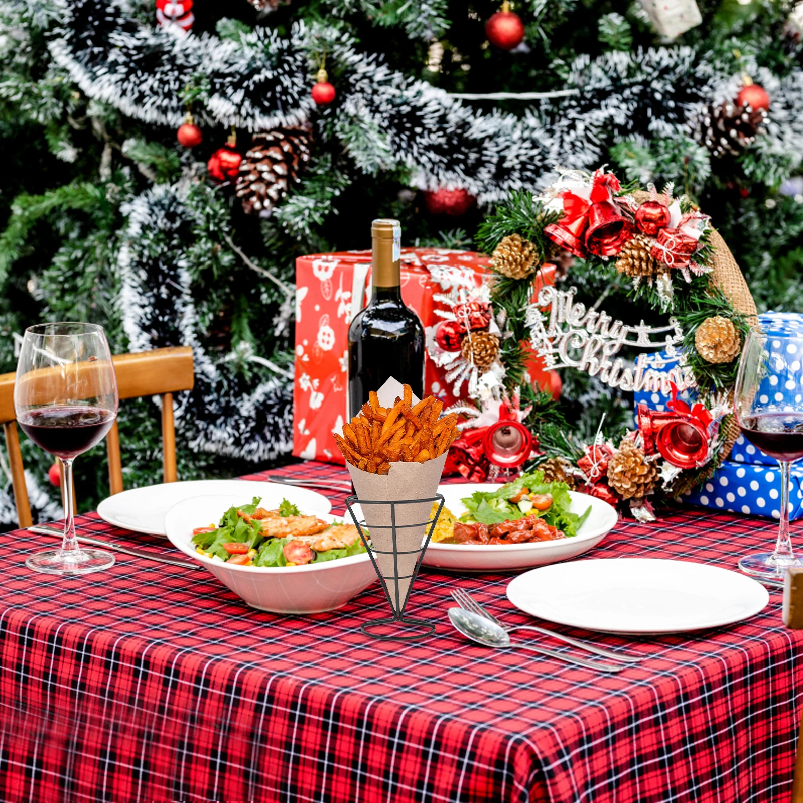 

2Pcs Heavy Duty French Fries Cup Snack Display Stand for Parties Weddings Appetizer Serving Rack Rust Resistant Stainless Steel