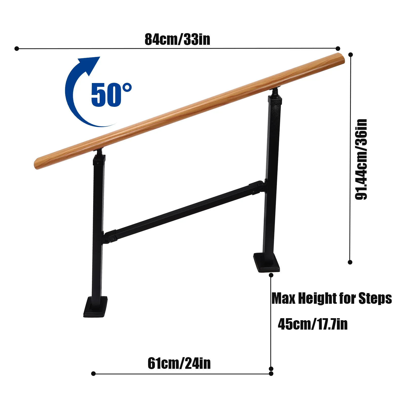 Sturdy 3FT Wood Handrail - Outdoor Porch & Stair Safety Railing, Easy Install